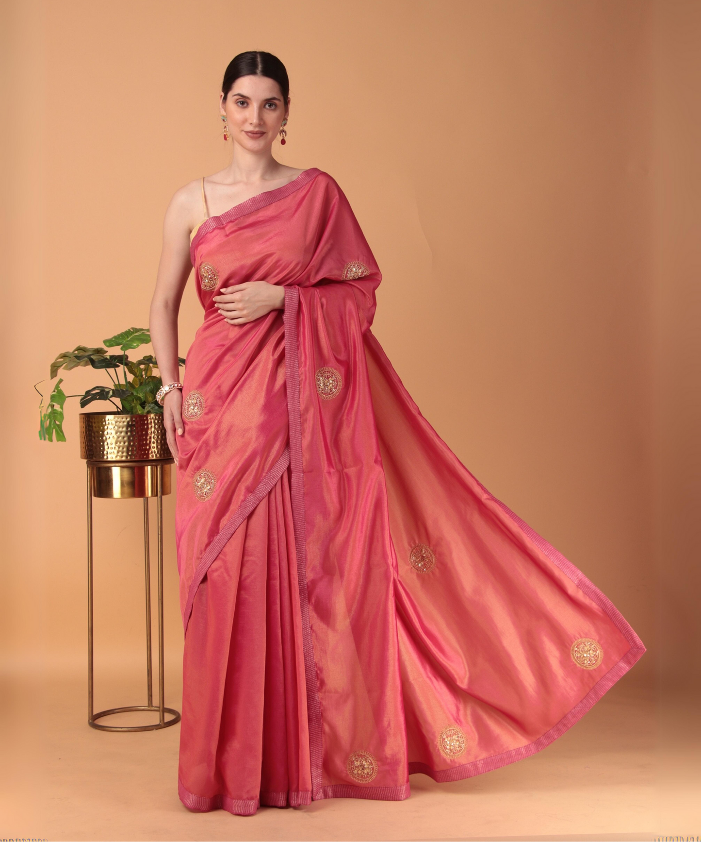 Red Tissue Boota Saree