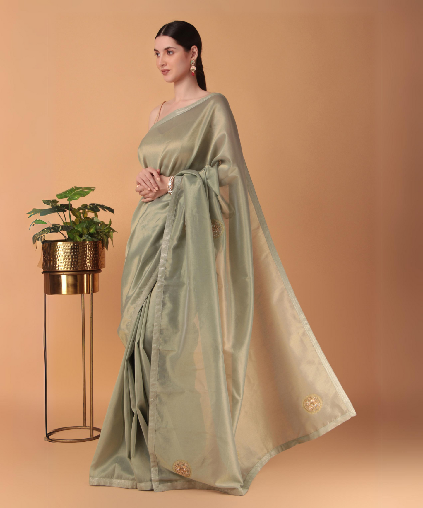 Green Tissue Boota Saree