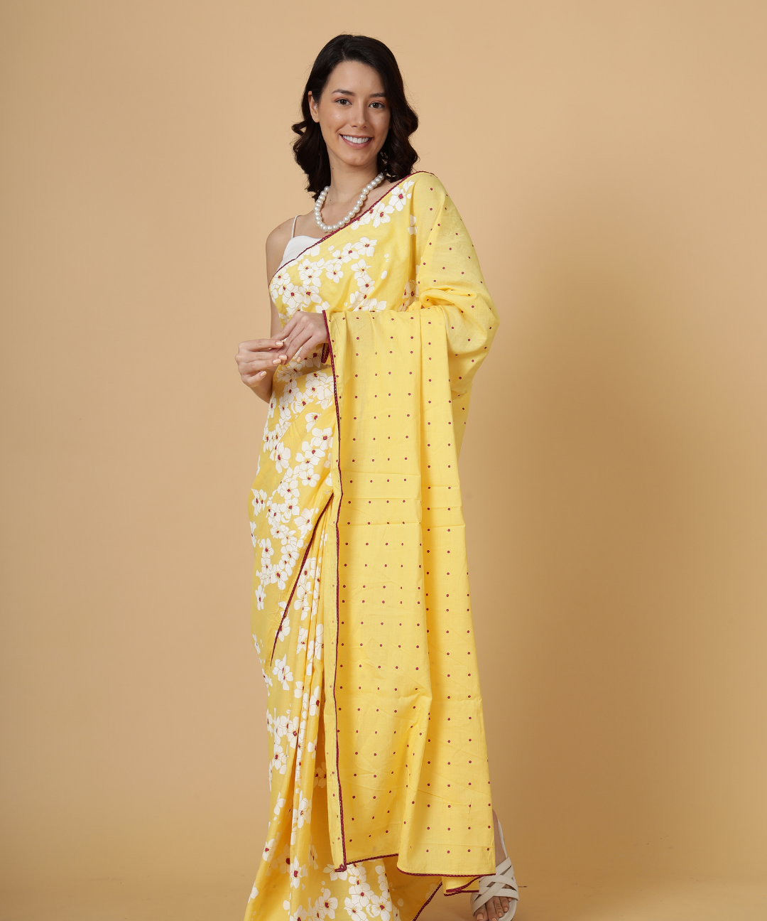 Yellow summer child block printed mulmul saree