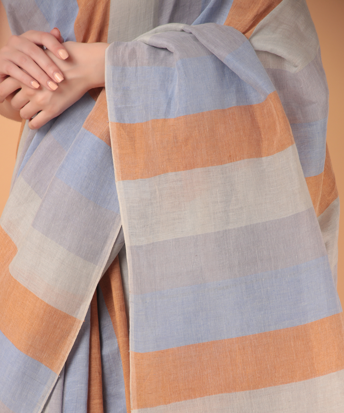 Multicolored striped handwoven linen saree