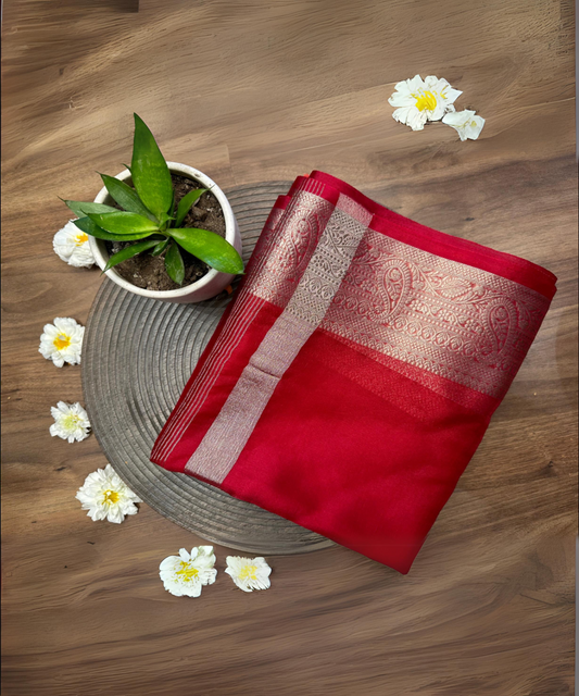 Red Banarasi semi georgette soft silk saree