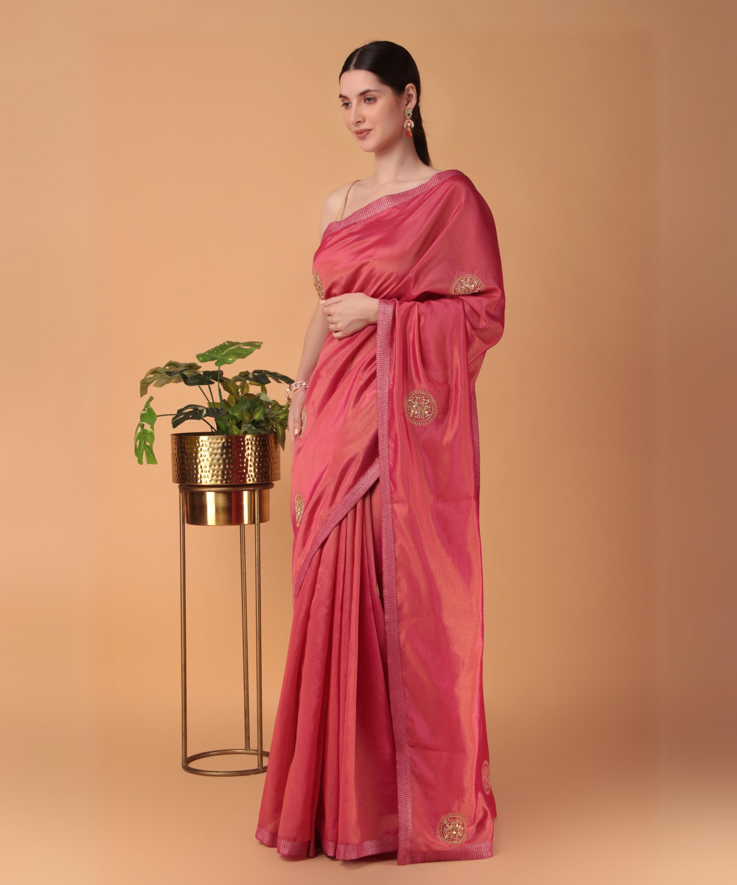 Red Tissue Boota Saree