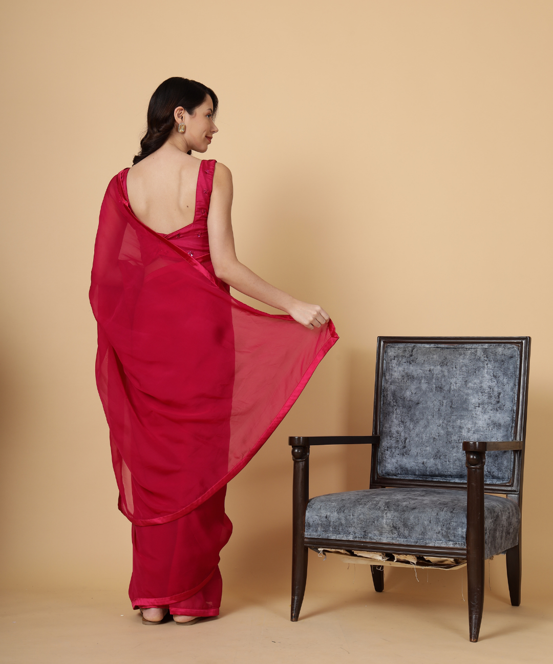 Red Cotton Organza Saree with Heaavy Bouse