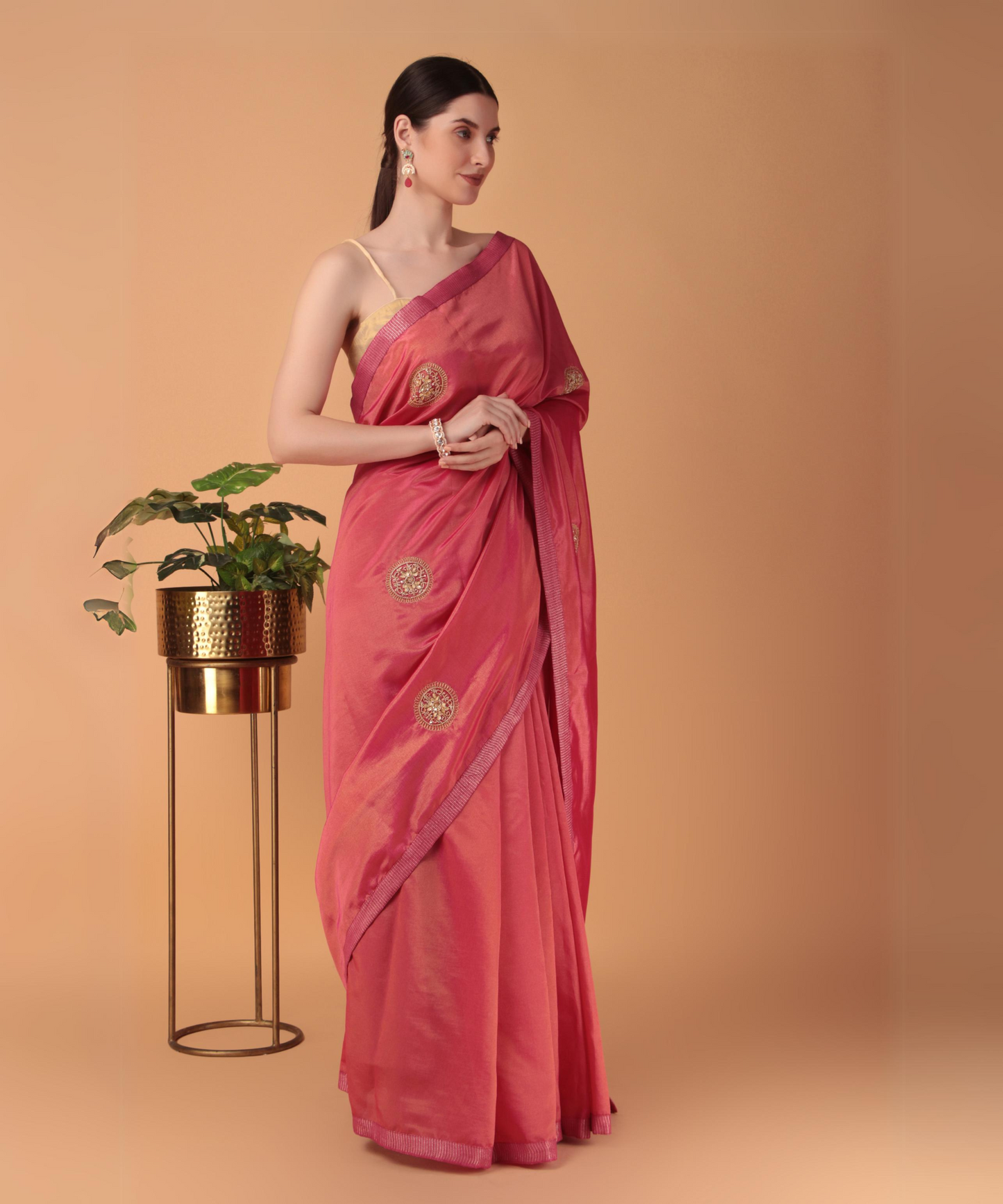 Red Tissue Boota Saree